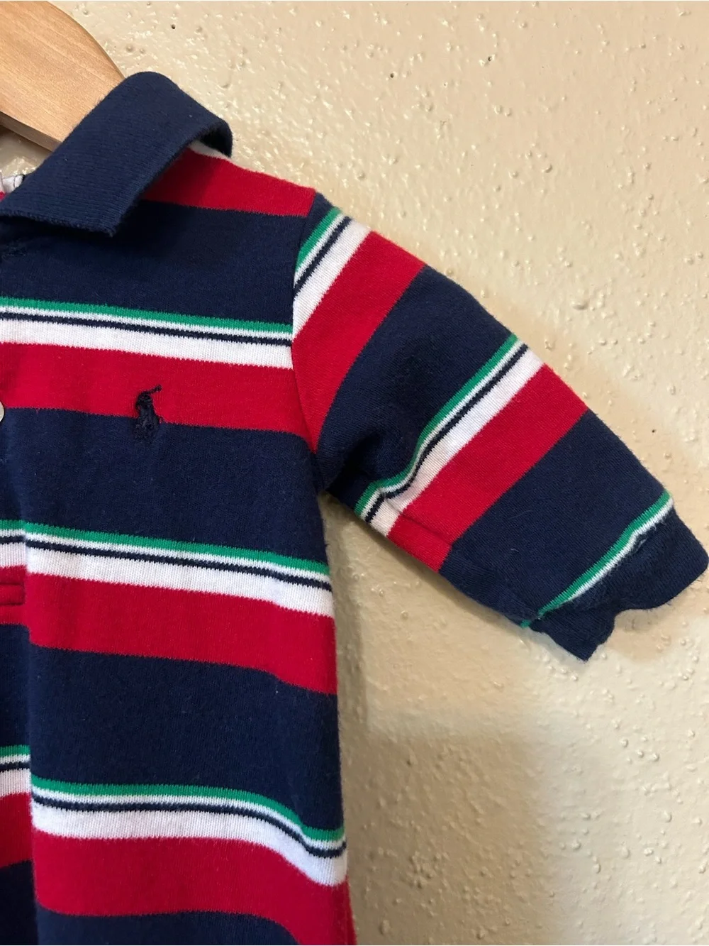 Ralph Lauren Navy, Red & Green Striped Footed One-Piece